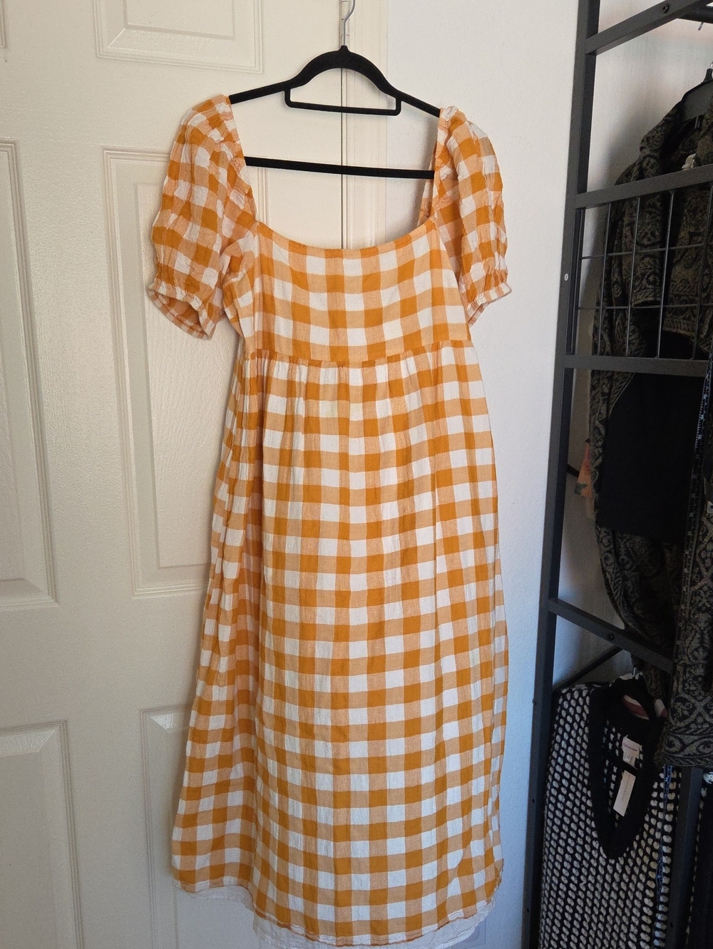 New Lool Womams Yellow Gingham Puff-Sleeve Dress Size 10